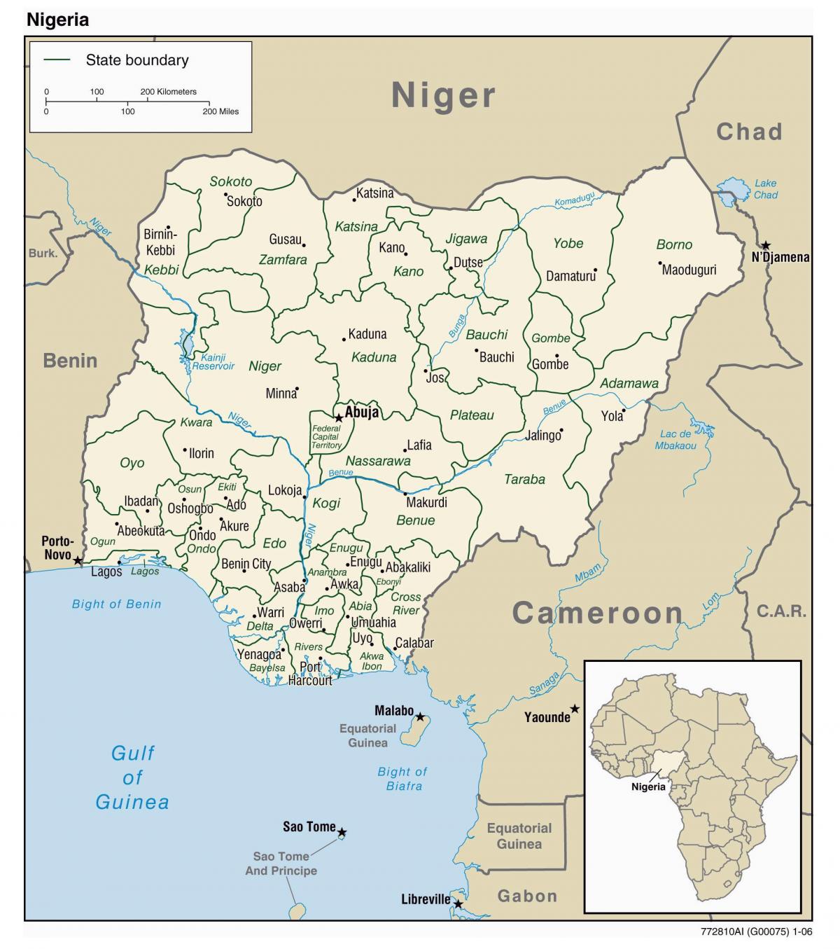 карта Нигерији са градовима