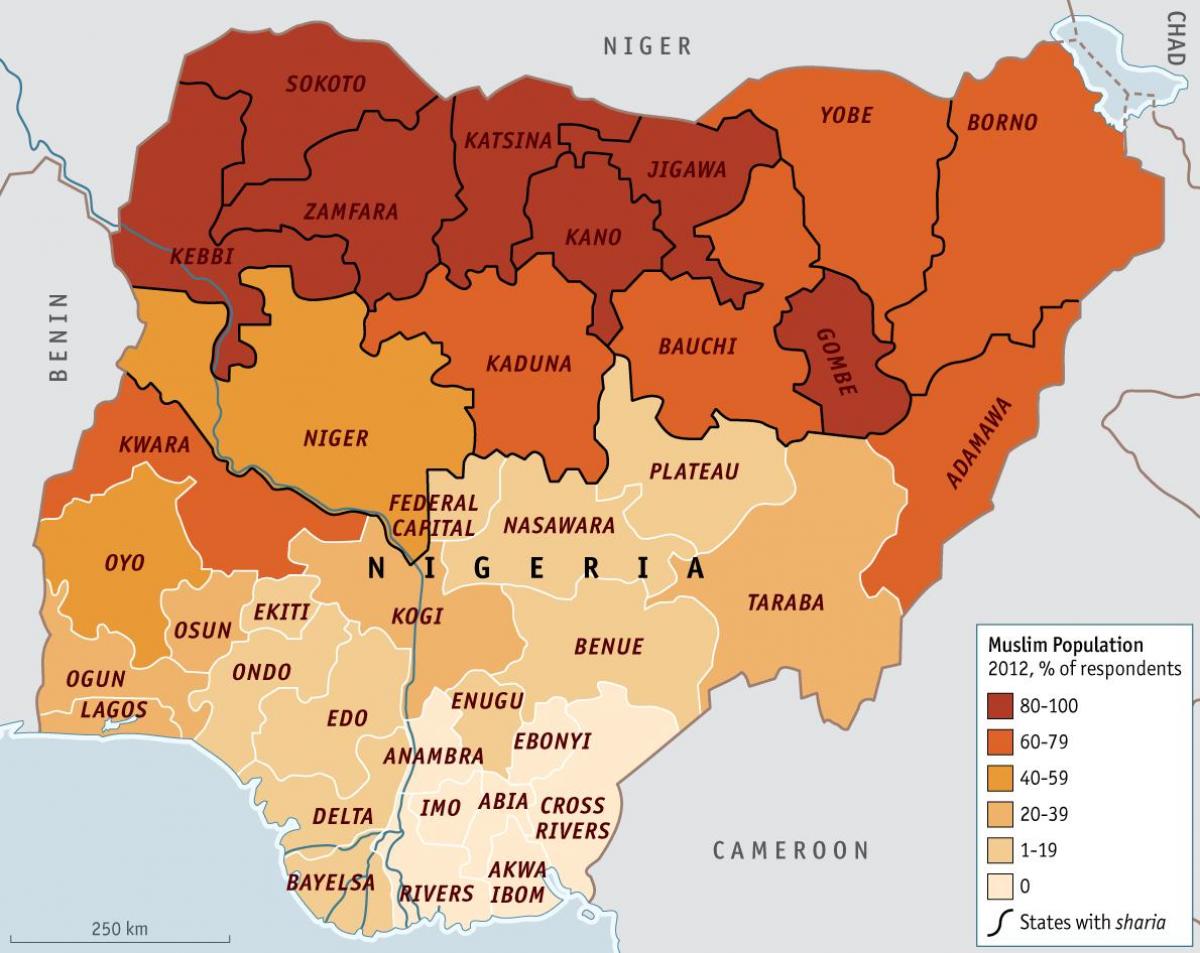 Карта Нигерији религије