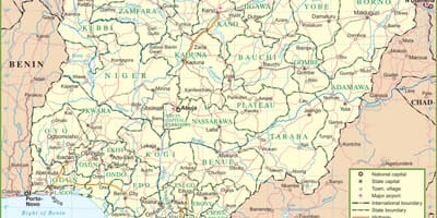 Карта Нигерији са назнаком главних путева
