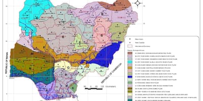 Карта Нигерији са назнаком различитих зона вегетације 