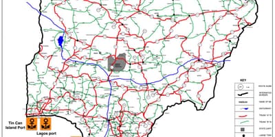 Карта Нигерији са назнаком путне мреже
