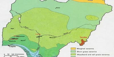Карта Нигерији са назнаком вегетације