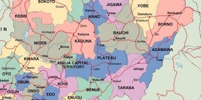 Карта Нигерији са државама и градовима